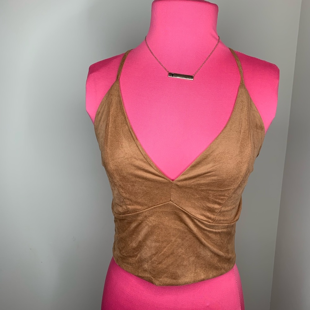 Brown faux suede crop top